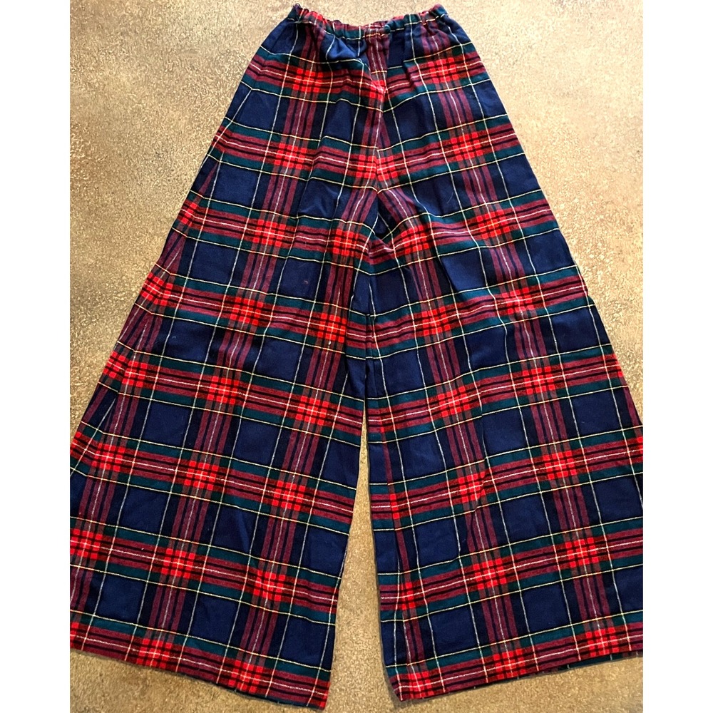 Vintage Wide Leg Wool Tartan Plaid Pull On High Rise Elastic Pants Women S 24x29